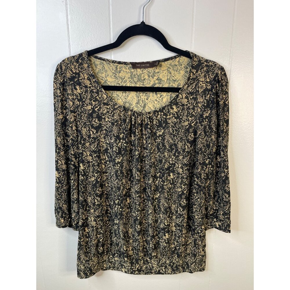 The Limited Womens Blouse Floral Print Black/Beige S